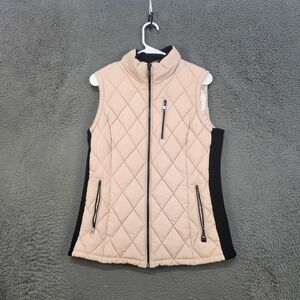 Calvin Klein Vest Womens Medium Beige Quilted Zip Puffer Sleeveless Jacket